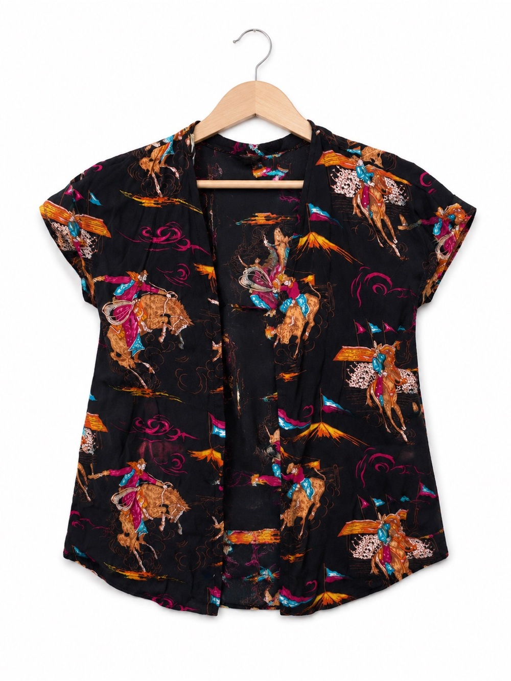 Roper Girls 7/8 NWT Western Horse Print Short Sleeve Blouse